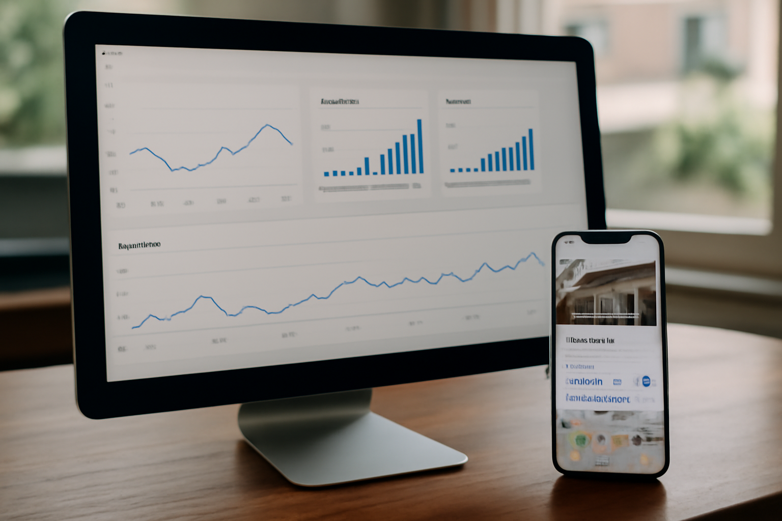 Graphiques de performance d’un site local affichés sur écran avec suivi des formulaires et appels