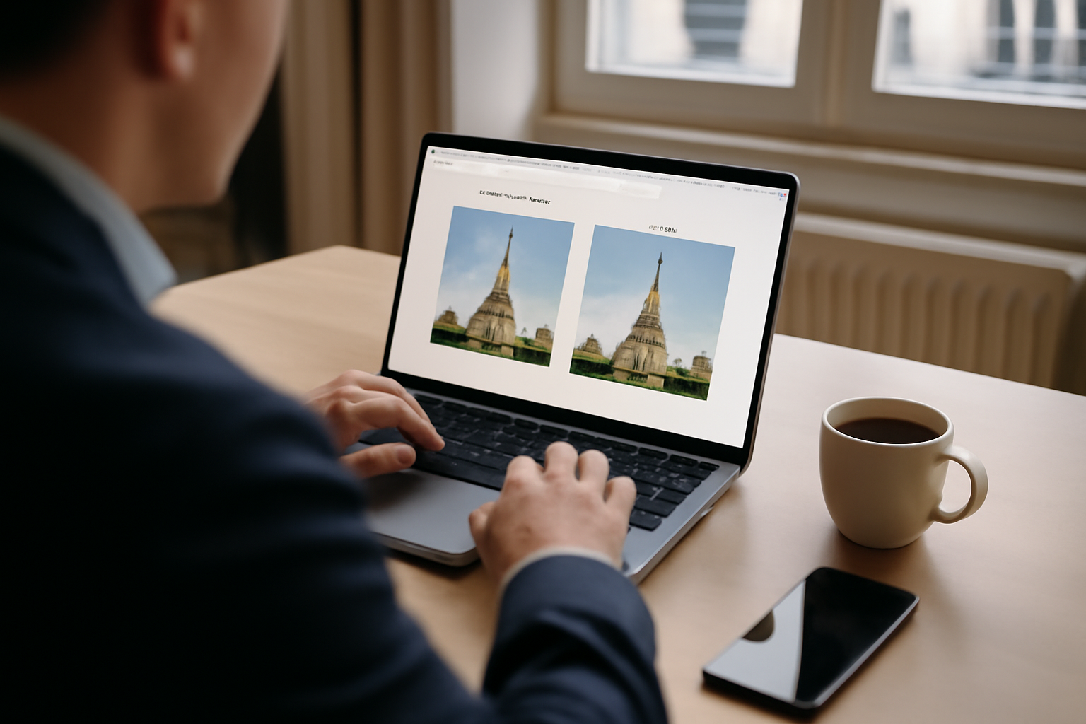 Suppression filigrane photo : écran d’outil en ligne avec photo en cours de traitement
