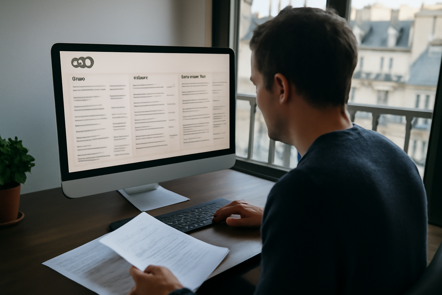 keyword stuffing dans un tableau de bord SEO, écran avec analyse de titres et ancres, ambiance bureau moderne, lumière naturelle