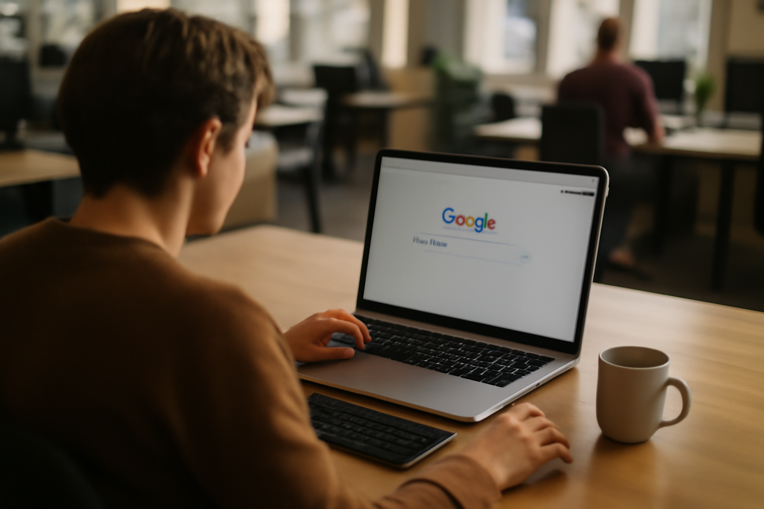 opérateur booléen google sur ordinateur portable avec requêtes et écran Google