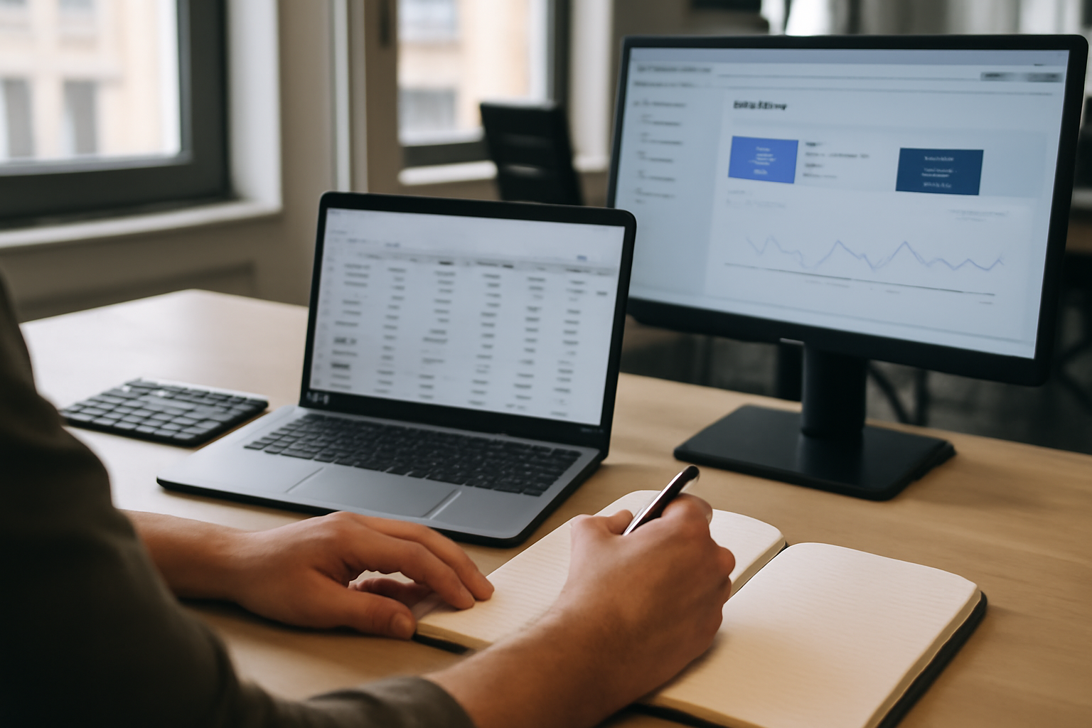 choisir mots cles sur un écran avec Google Search Console et tableur, bureau en France, lumière naturelle