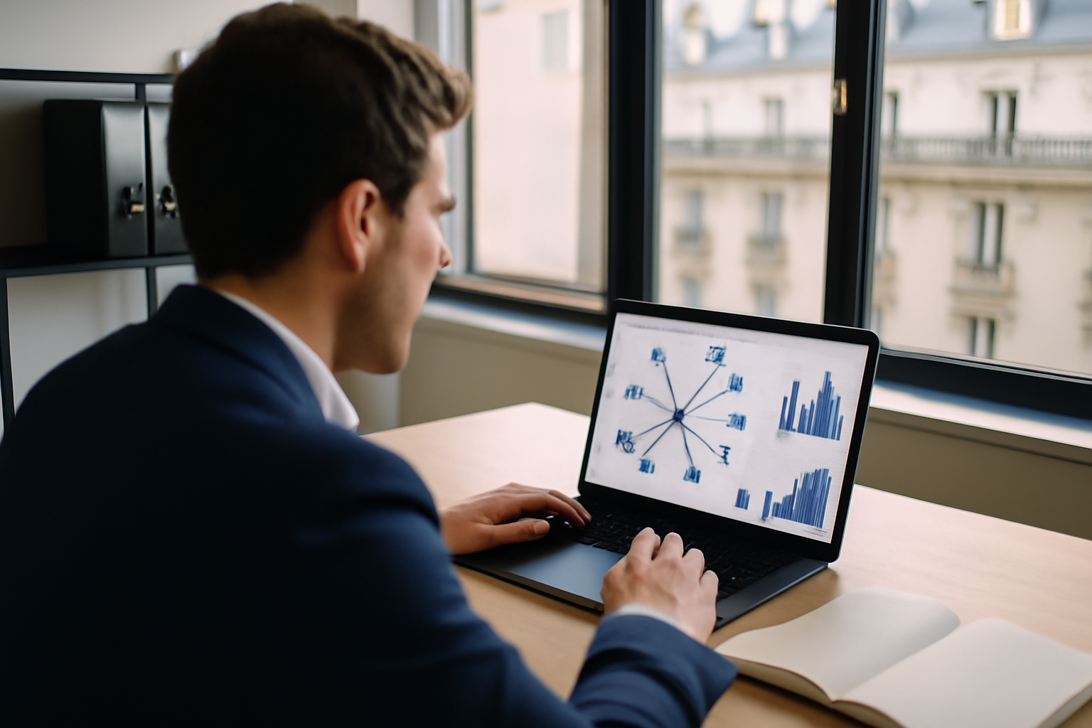 maillage interne sur un site web, audit sur ordinateur portable dans un bureau