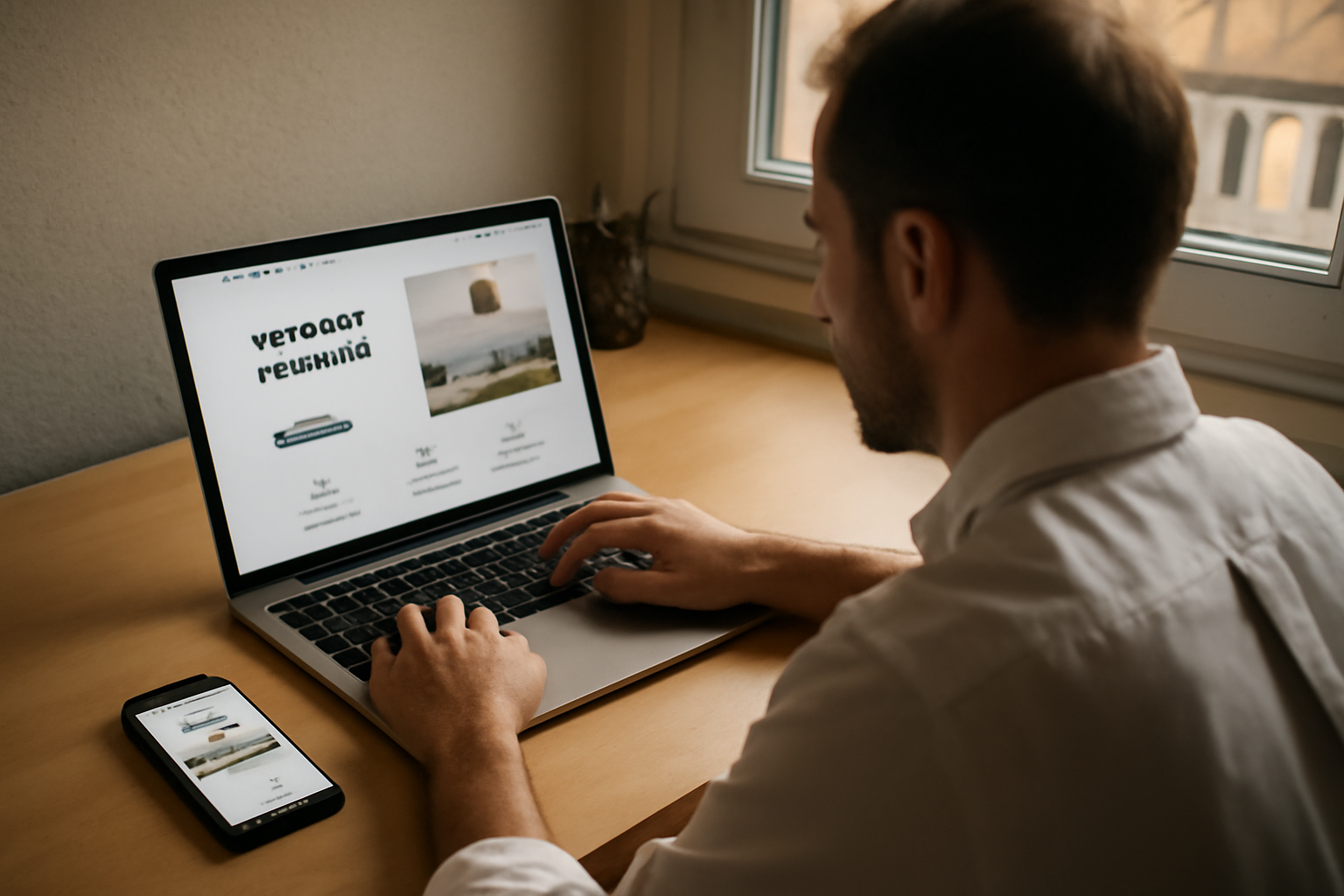 exemple de site vitrine moderne sur ordinateur et mobile, équipe devant un écran, ambiance bureau en France