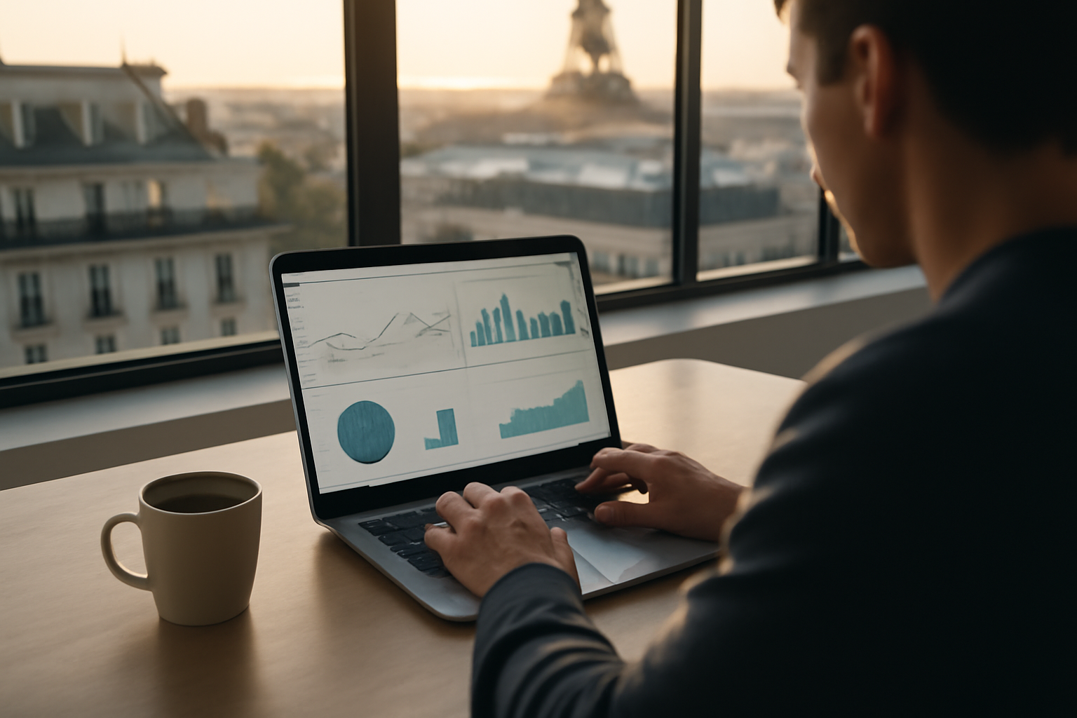 Capture d'écran d'un tableau de bord ranxplorer sur un ordinateur portable en bureau, avec des graphiques de visibilité SEO